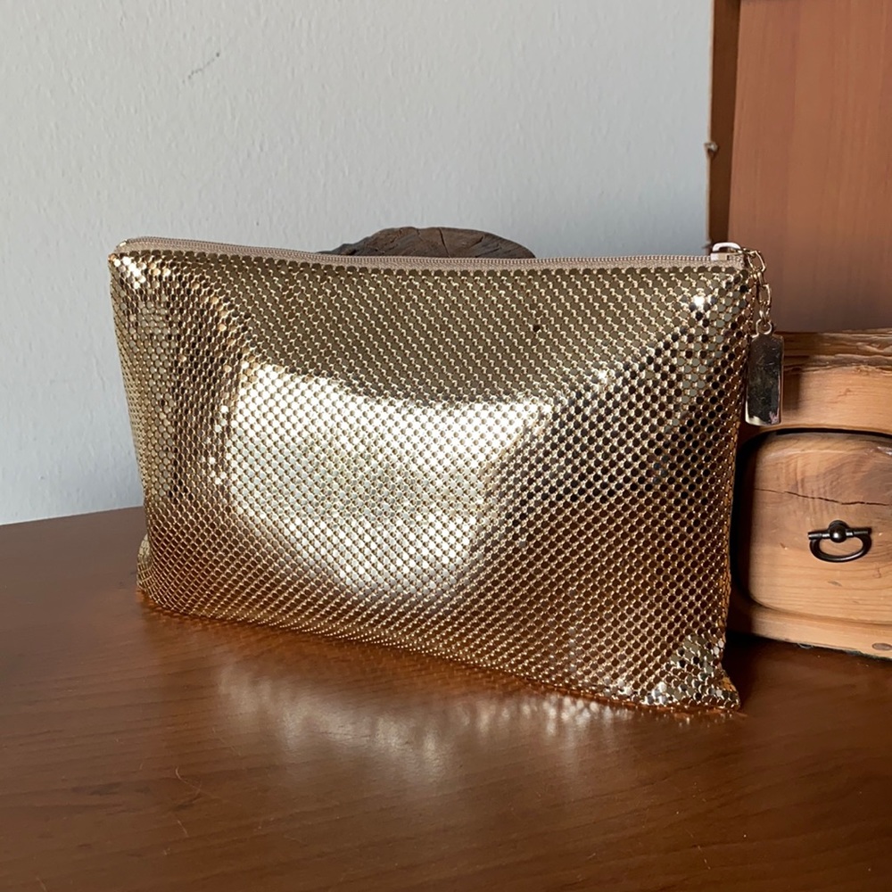 Club Monaco Gold Metallic Mesh Wristlet Clutch